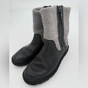 UGG Rosalie Boot Women Sz 7 Grey Knit Leather Zipper Mid Calf Winter RN 1009006